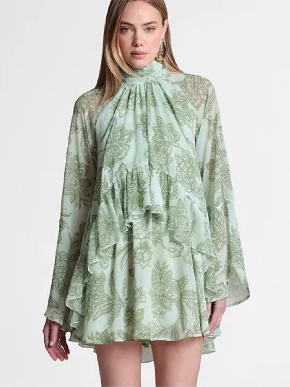 NWT Avec Les Filles Women's Mock Neck Tiered Ruffle Mini Dress M